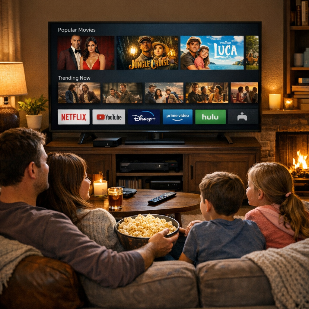 Family enjoying IPTV streaming at home