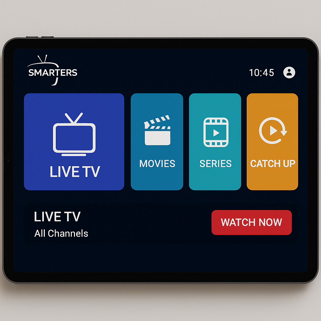 Smarters app interface showcasing live TV channels