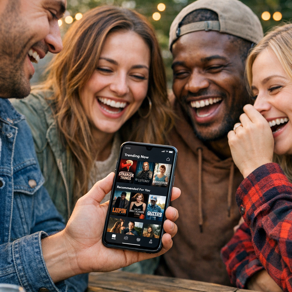 Friends using a streaming app on a smartphone