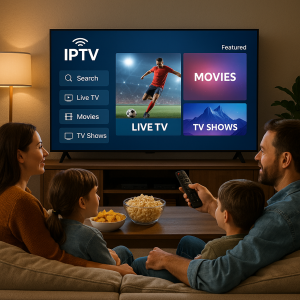 IPTV setup guide with family watching TV