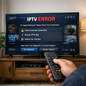 person troubleshooting IPTV on TV