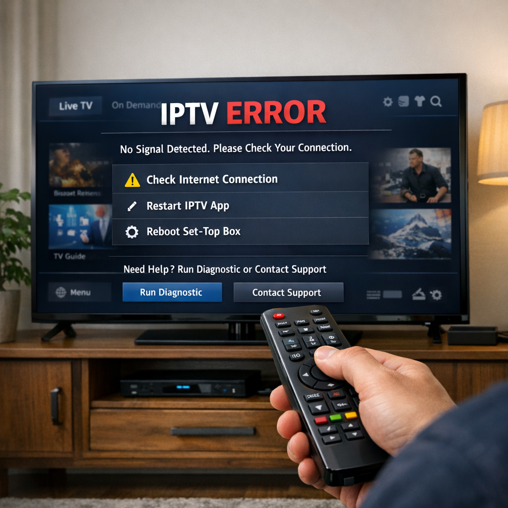 person troubleshooting IPTV on TV